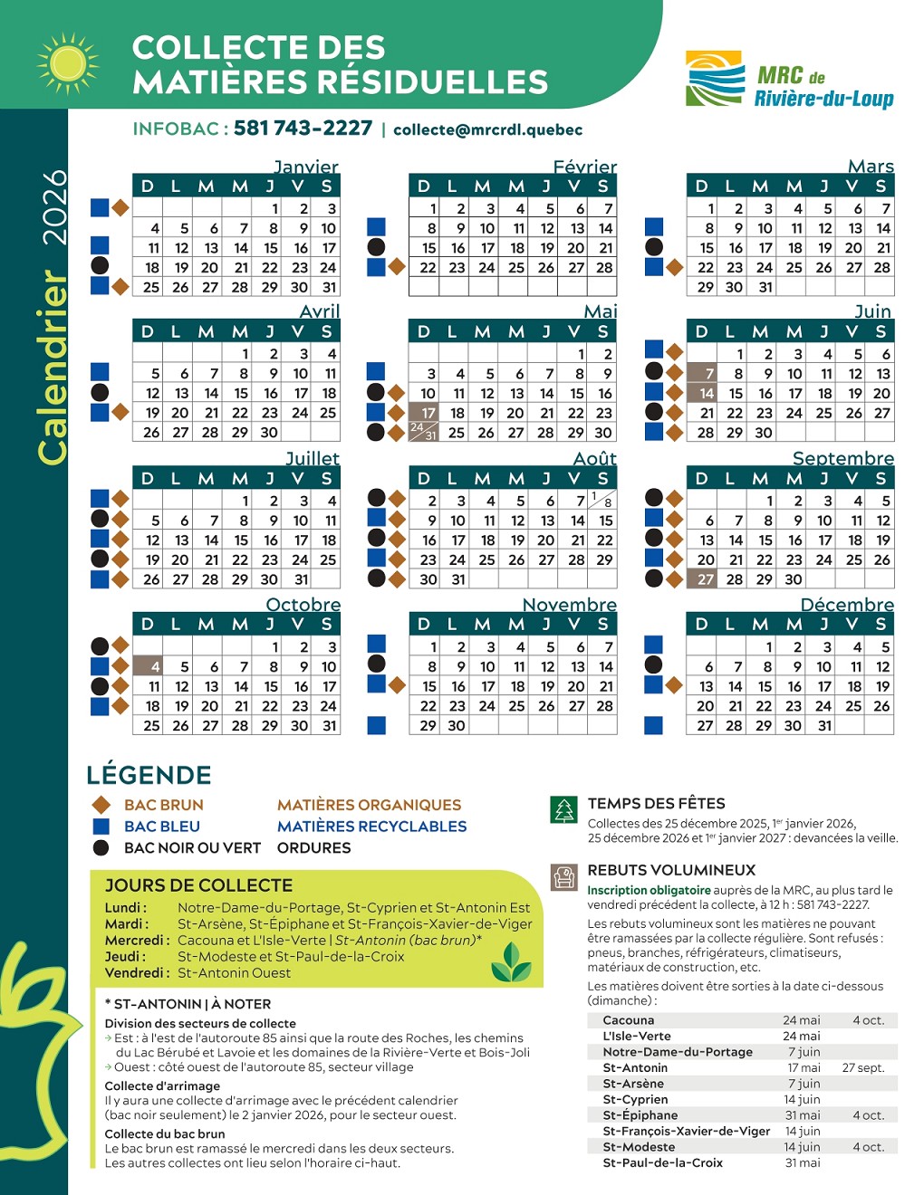 Calendrier des collectes 2026