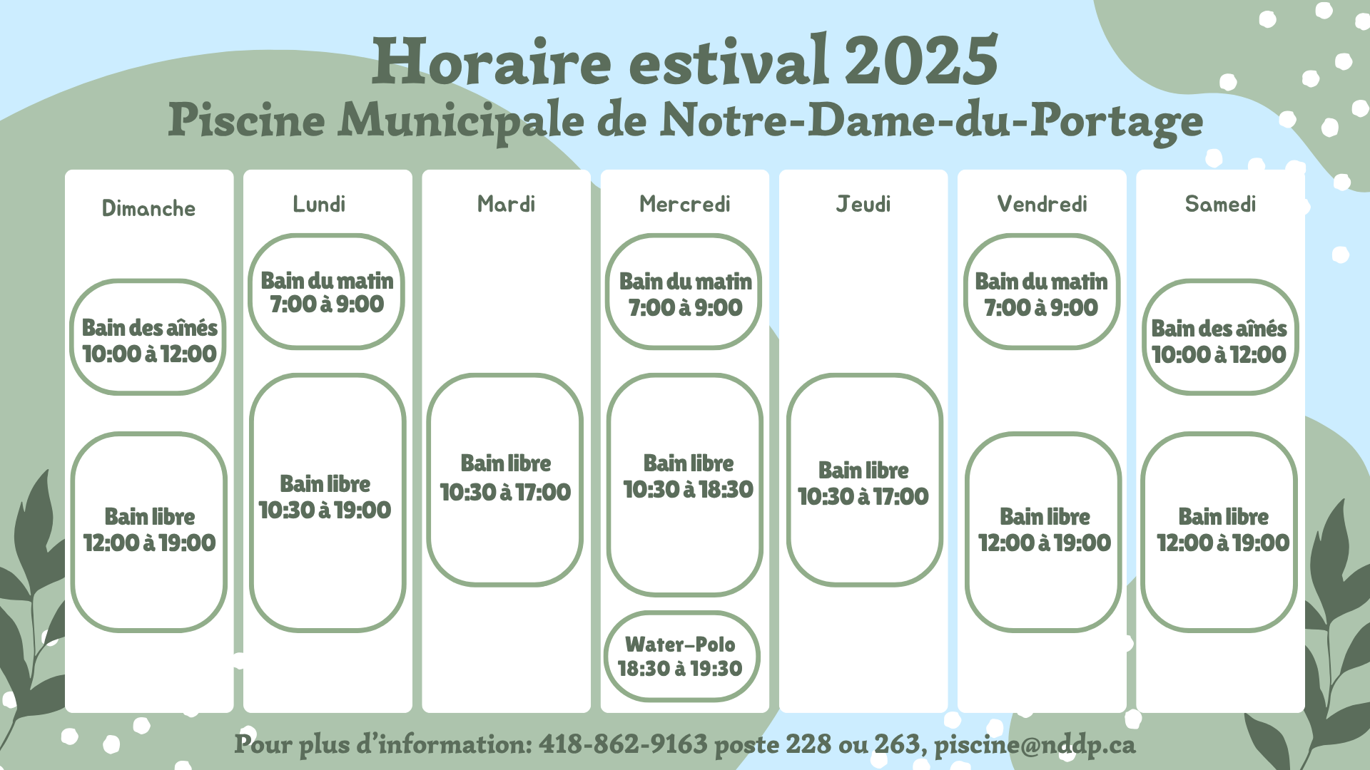 Horaire piscine 2025